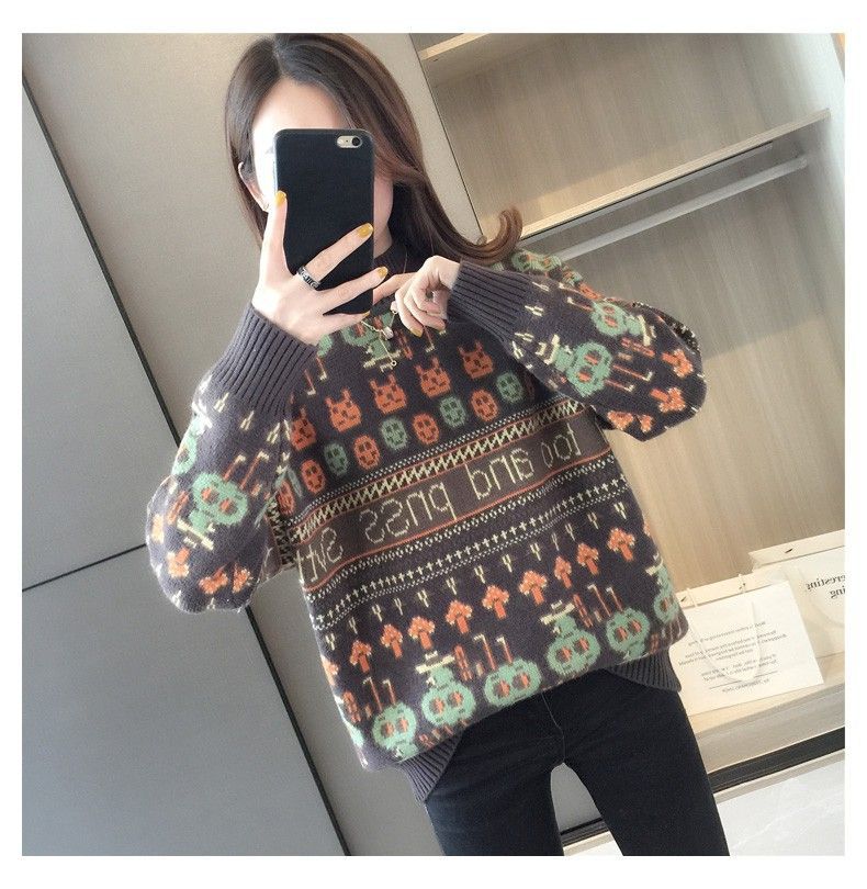 【 Cashmere Family】 Maglione da donna in maglia spessa con cappuccio, collo alto e corto, base in lana larga_voghion.com