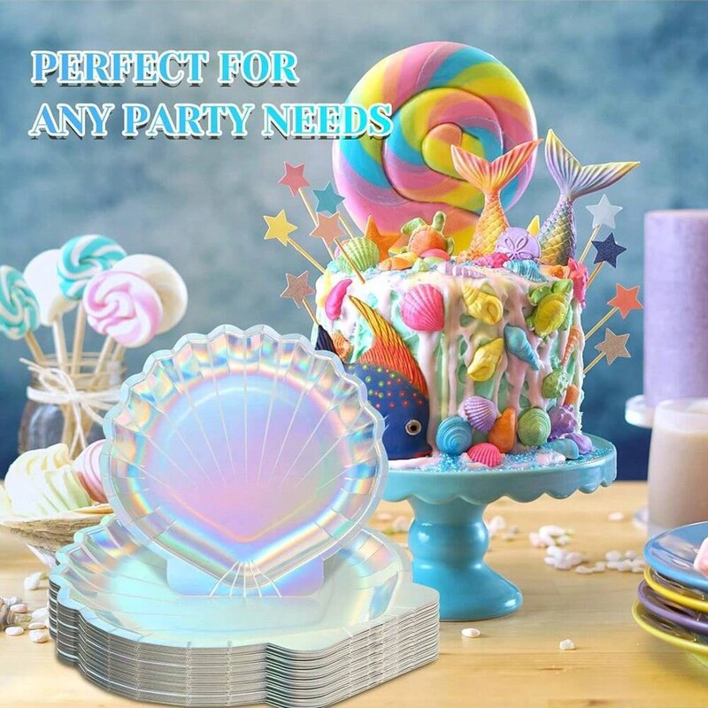 Cross-Border Hot-Selling Shell-Shaped Paper Plates, Laser-Colored Disposable Tableware Paper Plates, Birthday and Wedding Party Supplies