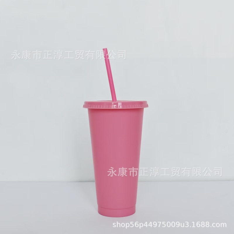 外贸新款马卡龙系列大容量710ML塑料奶茶杯PP材质磨砂手感吸管杯|undefined