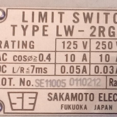 LW-2RG  SAKAMOTO ELECTRTIC   LIMIT SWITCH   限位开关