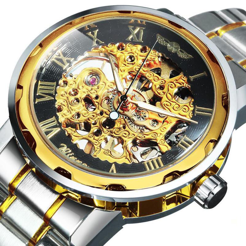 WINNER WINNER 614 business casual hollow-out gold strap 18 colors men's manual mechanical watch