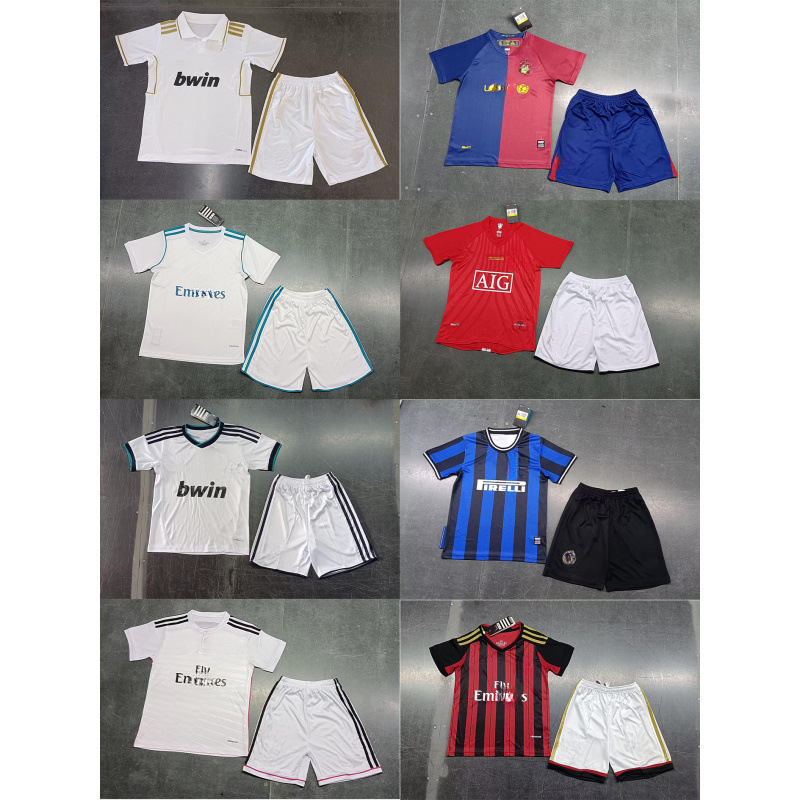 Trajes de fútbol retro transfronterizos trajes de ropa infantil Barça camiseta de manga corta Inter Brasil Argentina uniformes de juego AC