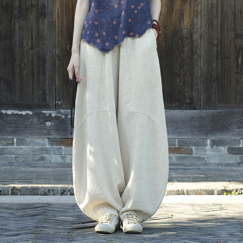 Bamboo Sand Stir-fried Vintage Loose Casual Women's Lantern Pants 25 Cultural Retro Cotton Linen Zazen Meditation Tai Chi Pants