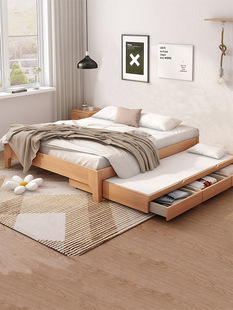Twin over Twin Space-Saving Solid Wood Children's Bed 1.25 Storage Bed with Sliding Half-Height Large Mother Bed Drawer