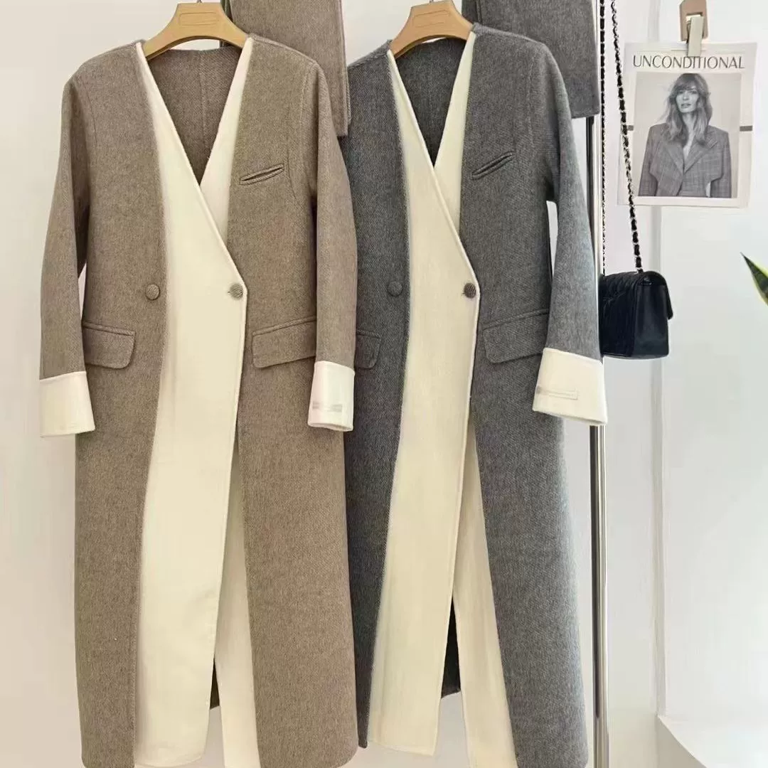 Взрывы интернет-знаменитостей 2023 Новое двухстороннее шерстяное пальто женское длинное свободное повседневное шерстяное пальто в Корейском стиле в наличии