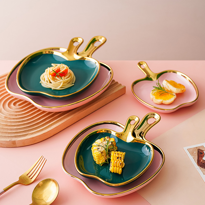 Nordic borde dorado plato de cerámica plato de merienda hogar creativo desayuno placa de pasta ins estilo postre plato de ensalada de frutas