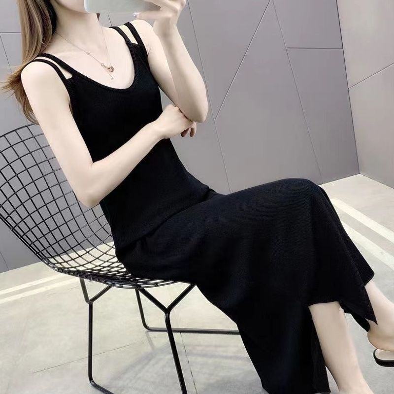 Summer Ice Silk Spaghetti Strap Dress 2026 New Ribbed Dress for Women, Mid-Length, Slimming, Stylish, Versatile, Tummy-Concealing Dress Summer Ice Silk Spaghetti Strap Dress 2026 New Ribbed Dress for Women, Mid-Length, Slimming, Stylish, Versatile, Tummy-Concealing Dress