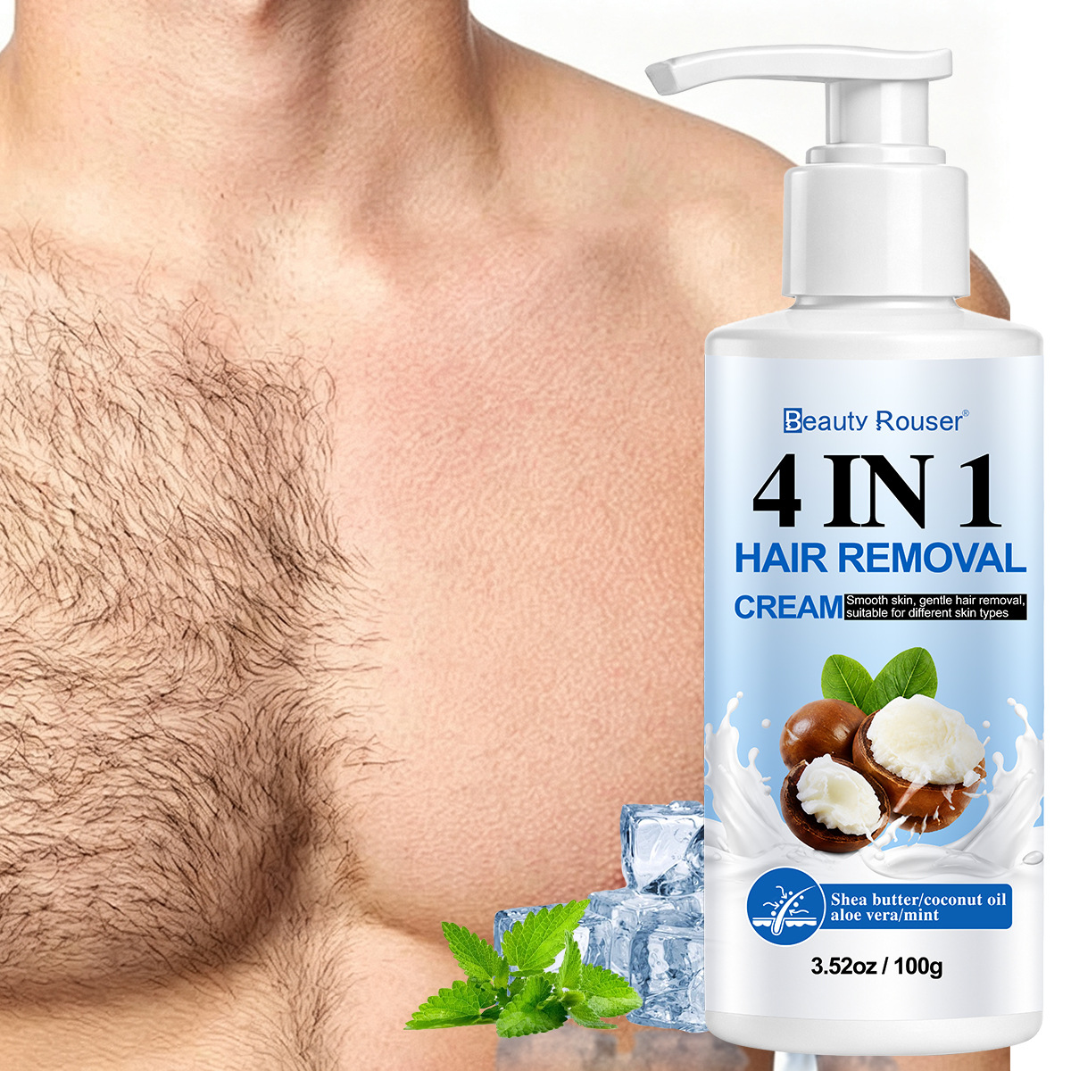4-in-1 Fast Hair Removal Cream: Gentle and non-irritating, quickly removes hair, moisturizes skin, and has complete cross-border e-commerce certifications.
