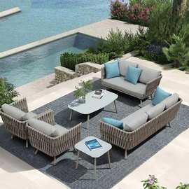 户外沙发庭院组合别墅花园露台藤编防水防晒藤椅露天铝合金藤沙发