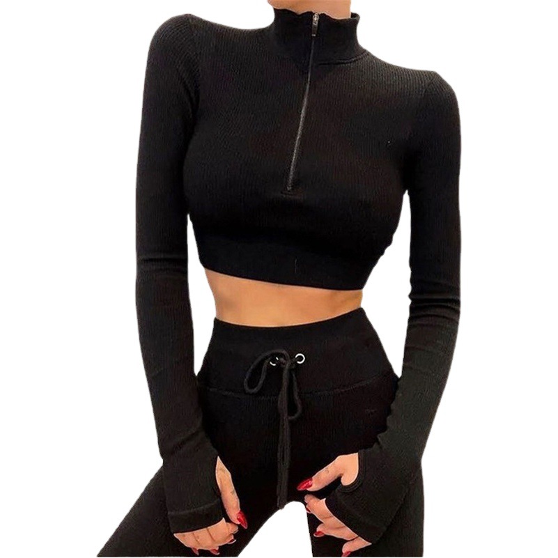 Fábrica en stock europeo y americano ins cremallera con cordón deportivo de manga larga ropa de entrenamiento traje de mujer ropa de yoga sin costuras transfronteriza