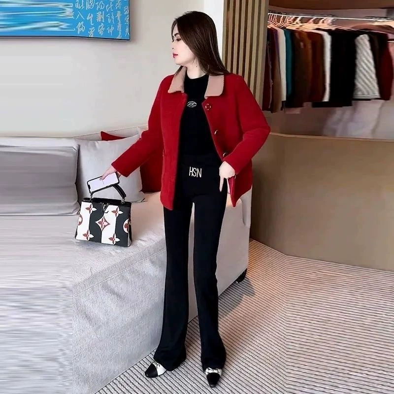 Утолщенное Женское пальто на флисовой подкладке для мамы и осени, Элитный короткий свитер от знаменитостей в Интернете, теплый топ для средних лет, для 40 лет, для осени и зимы, 50 лет