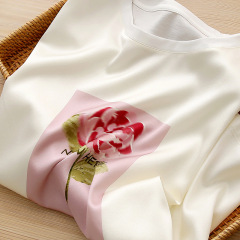 品質がいいですね绢糸の高級ブランドのシルクはシルクの綿のプリントのtシャツの女性の夏の半袖をつなぎ合わせます。