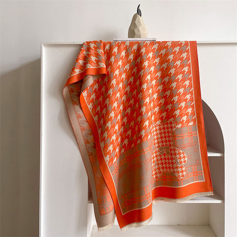 Waling Blanet~Designer coreano Little Bear Thousand Bird Pattern Sciarpa da donna invernale Scialle I mitation Cashmere Caldo_voghion.com