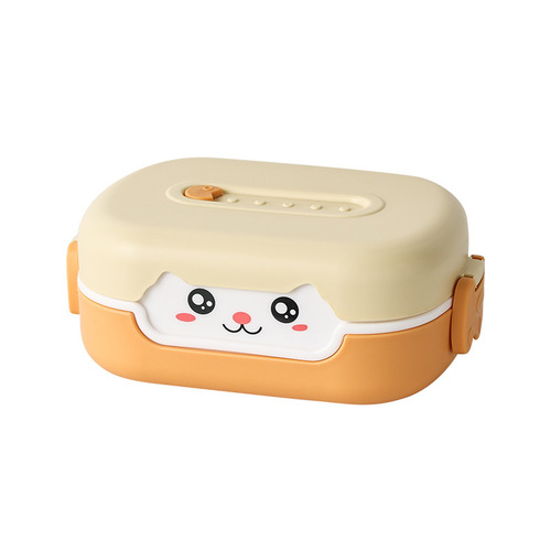 Portable food-grade PP2-compartment children's lunch box microwaveable student sealed and fresh-keeping plastic compartment lunch box