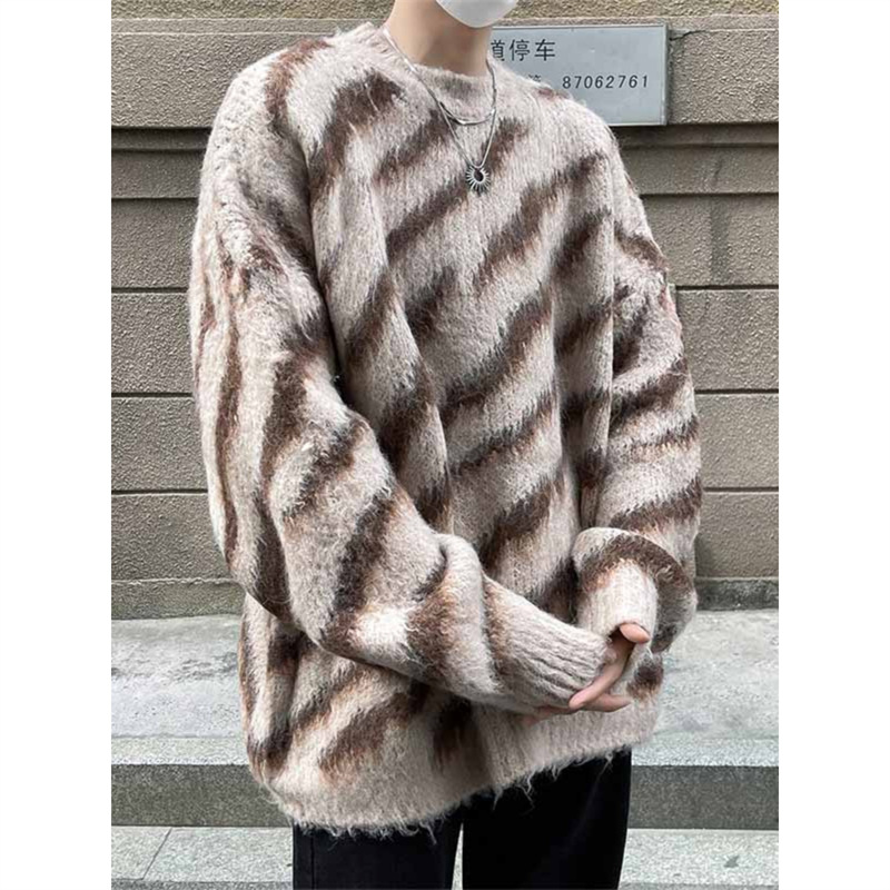 Transfronterizo invierno rayas suéter perezoso hombre cuello redondo chaqueta de moda casual marca japonesa retro jersey de punto juvenil