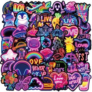 50 Neon Hand-Painted Waterproof Stickers, Cool Dark Purple Personalized Decorative Stickers, Amazon Cross-Border