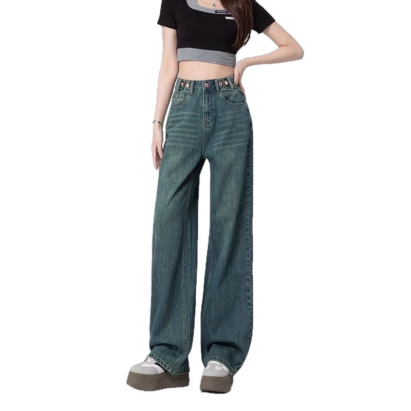 2025 春夏の新デニムストレートパンツ女性の韓国スタイルルーズワイドレッグ女性のデニムパンツ卸売|undefined