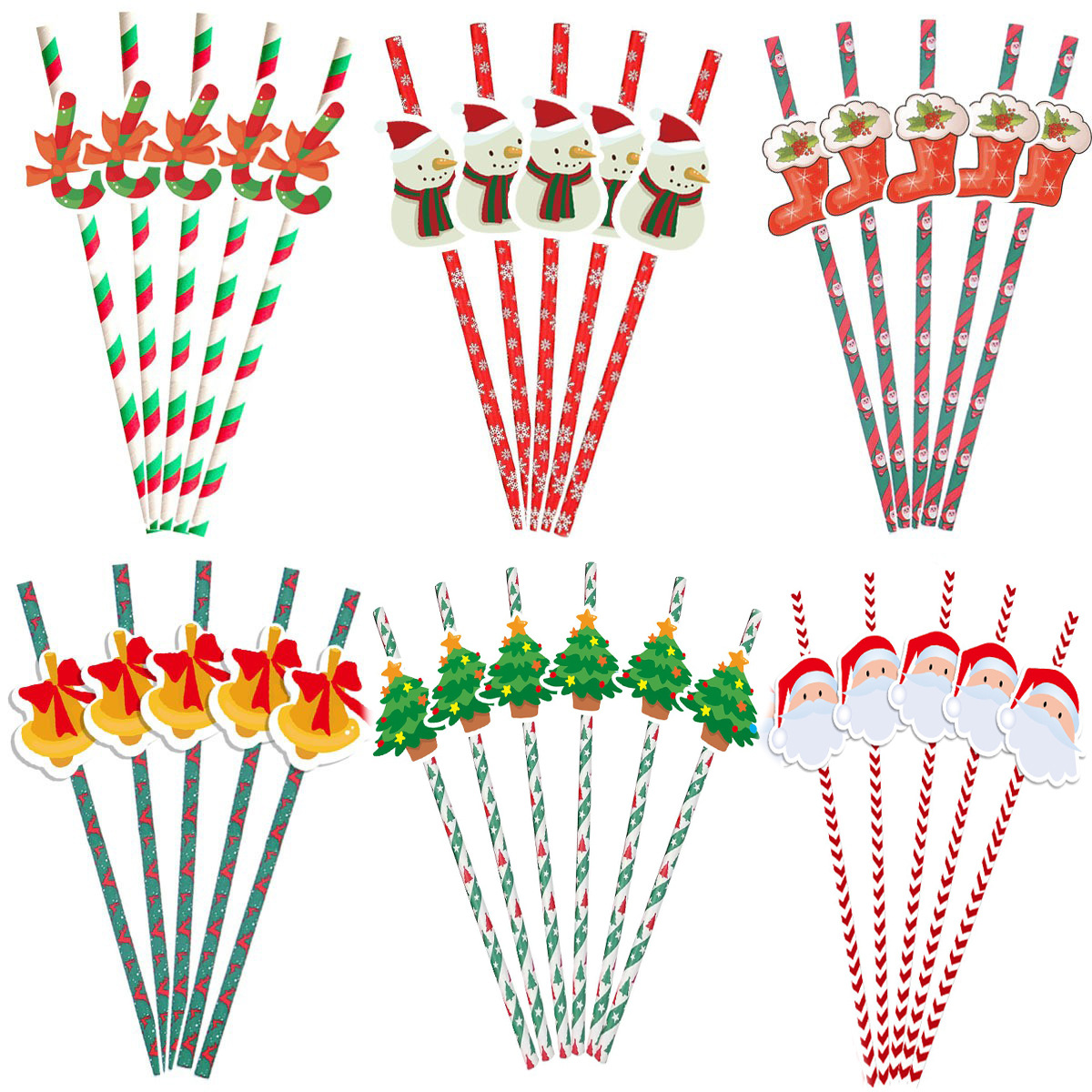 Navidad decoración paja fiesta suministros creativo papel paja árbol de Navidad Santa Claus paja en stock al por mayor