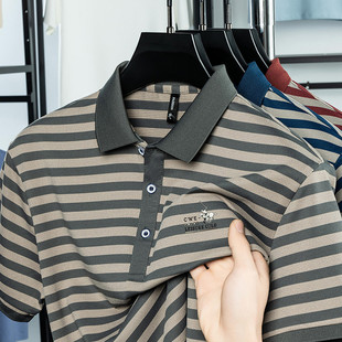 Cross-Border Popular Polo Shirt Men's Summer New Horizontal Stripesd Lapel Short-Sleeved T-Shirt Loose Casual Versatile Half-Sleeved Trendy