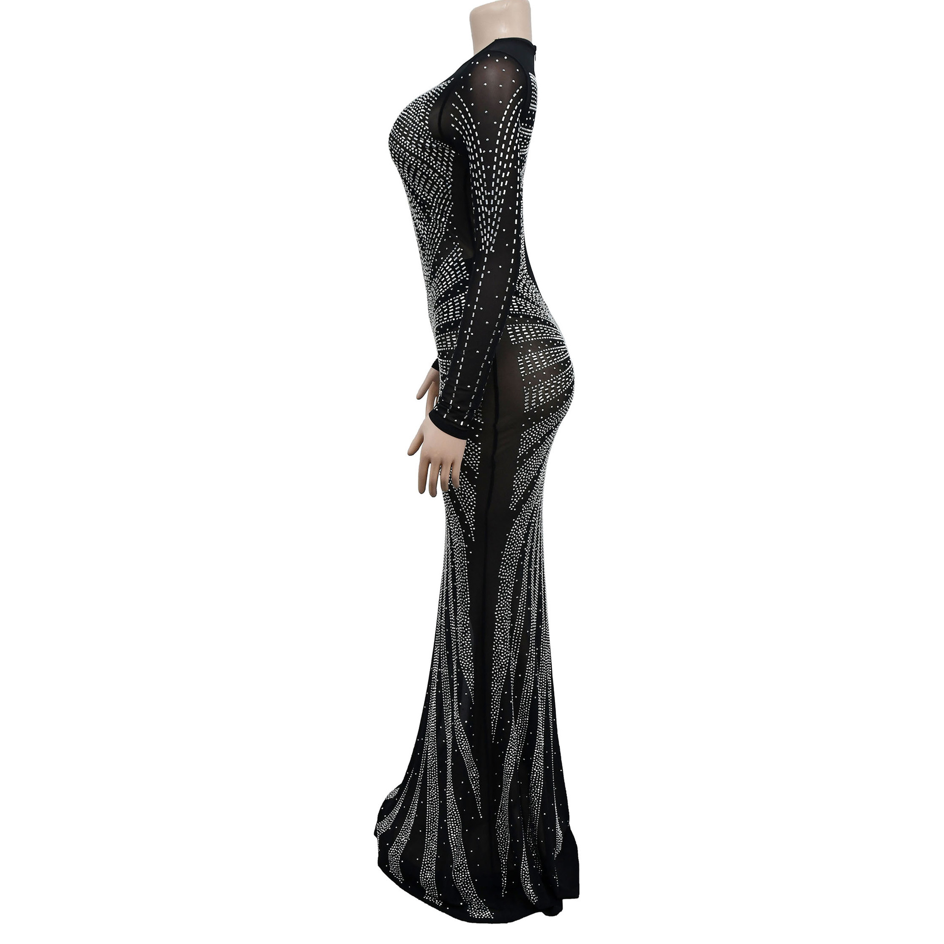 Women's Sheath Dress Elegant Round Neck Diamond Long Sleeve Solid Color Maxi Long Dress Banquet Party Street display picture 42