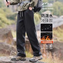 潮流时尚冲锋裤男秋冬美式户外防泼水宽松直筒加绒加厚款休闲长裤