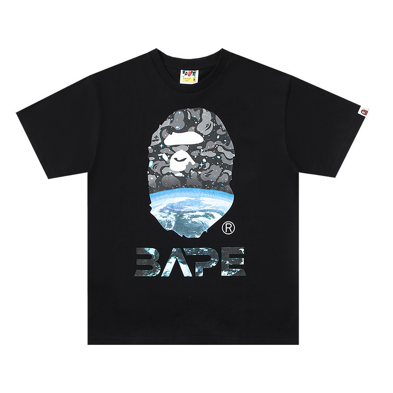 日系潮牌bape半袖寝猿迷彩猿人頭プリント夏tシャツカップルカジュアルスポーツ半袖ショートT|undefined