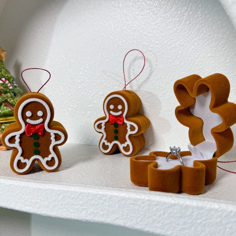 1 Piece Quantity 1 Piece Flocking Cute Christmas Gingerbread Jewelry Boxes