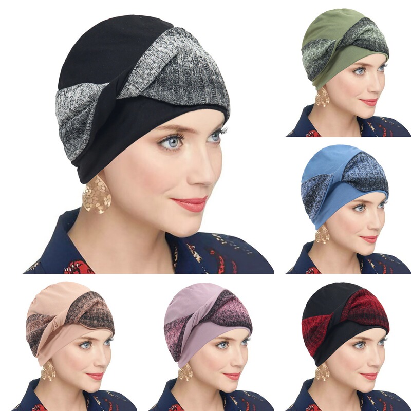 Knitted patchwork twist pullover hat, elastic and comfortable women's headwrap, simple and stylish headwear, available in multiple colors Knitted patchwork twist pullover hat, elastic and comfortable women's headwrap, simple and stylish headwear, available in multiple colors