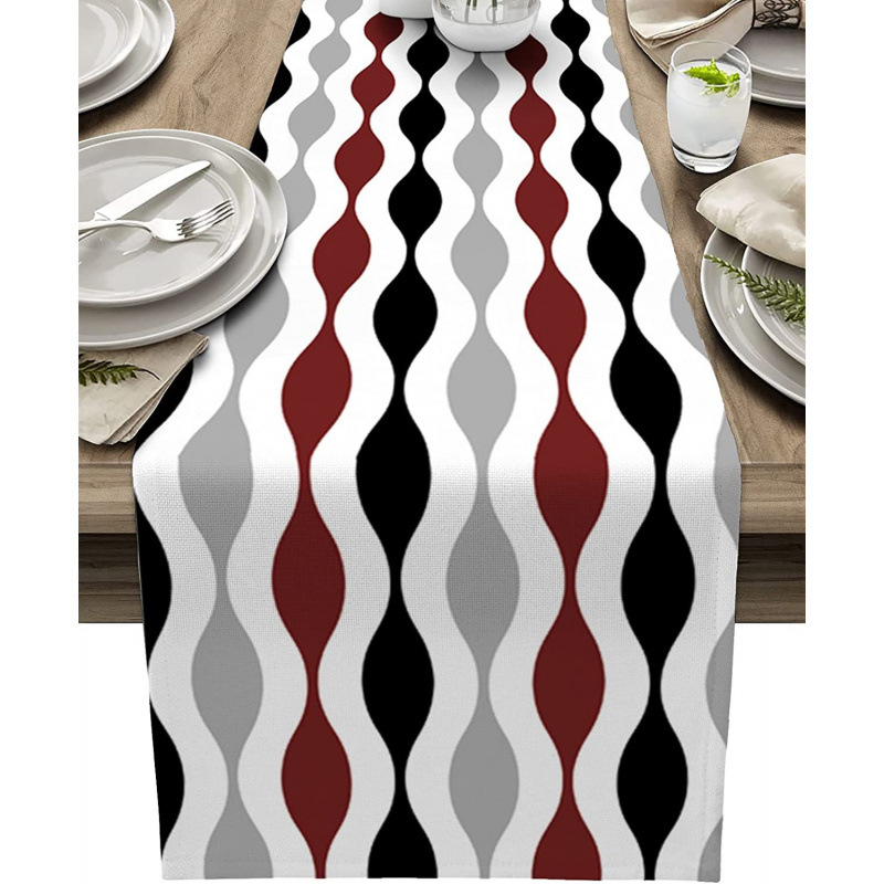 Bandera de mesa de rayas geométricas de lino de Amazon moderna y simple mantel a cuadros en blanco y negro almohadilla de mesa para el hogar image 22