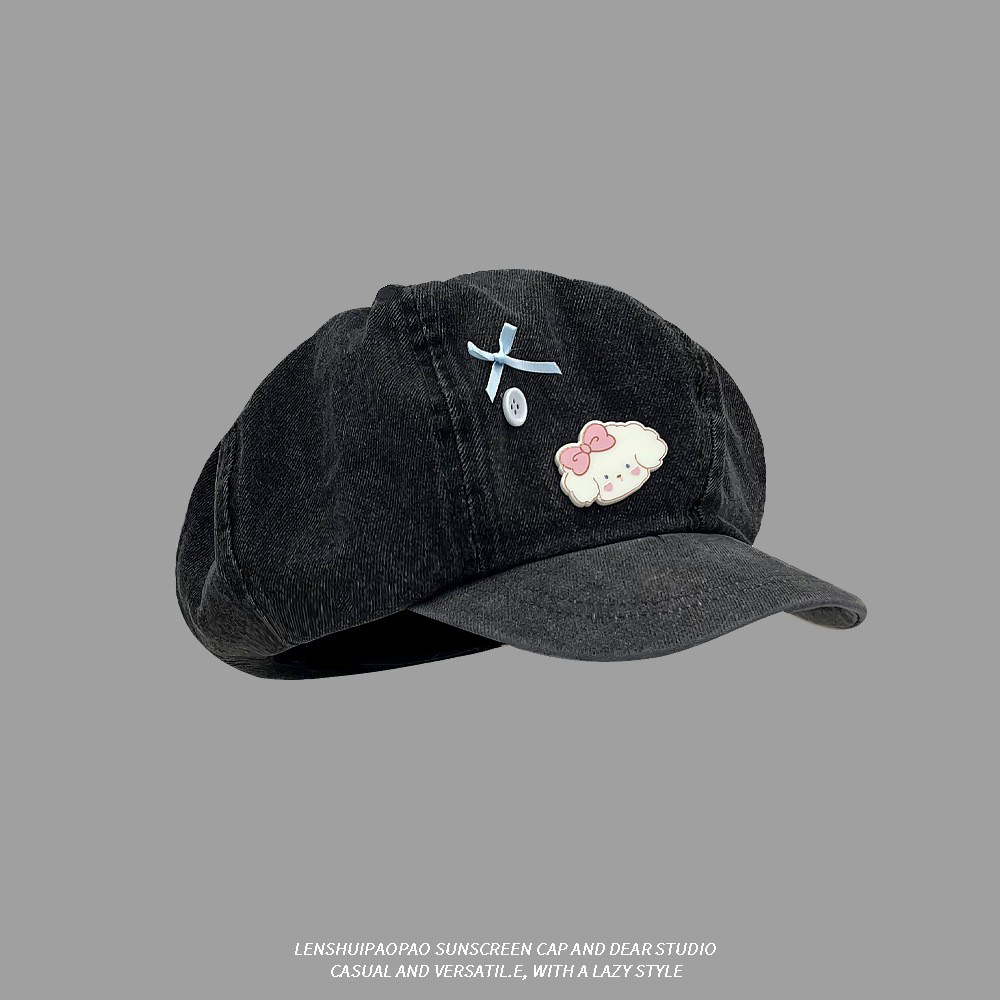 Coreano lindo perro arco vaquero sombrero nube para mujeres primavera y otoño nuevo estilo de cabeza grande dulce octogonal sombrero pintor