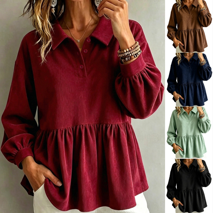 2026EBAY AliExpress WSIH Corduroy Doll Shirt for Women, Lantern Sleeve Blouse, Slimming Waist-Cinching Top 2026EBAY AliExpress WSIH Corduroy Doll Shirt for Women, Lantern Sleeve Blouse, Slimming Waist-Cinching Top