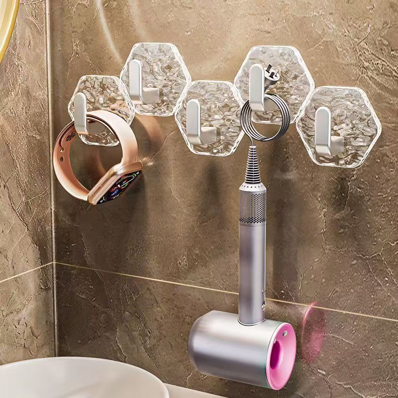 軽量高級波形六角シームレスフックバスルームパンチフリーフック収納ラック家庭用バスルームリビングルームユニバーサル|undefined