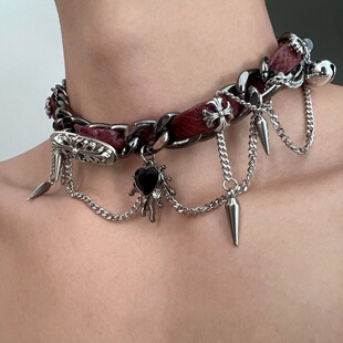 chocker Wrap Rivet Metallic Leather Collar Cropunk Love Girl Y2K Subculture Niche Necklace
