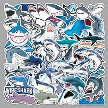 50张鲨鱼涂鸦贴纸 个性跨境海洋生物贴纸DIY滑板水杯行李箱贴纸
