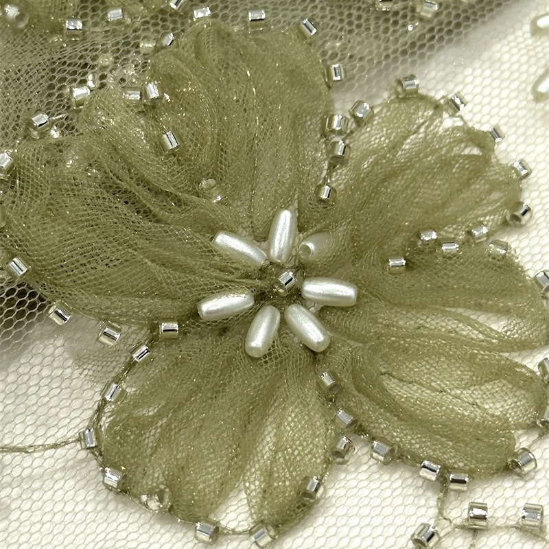 Mariposa flor plato esquinilla tubo de perlas bordado encaje tela bordada vestido de boda vestido de tela bordada alta