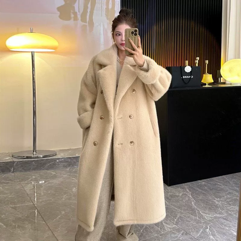 Осень-зима 2025: утепленный и длинный костюм с воротником, верхняя одежда из искусственного норкового бархата, верхняя одежда из искусственного меха, модная женская одежда из хлопка