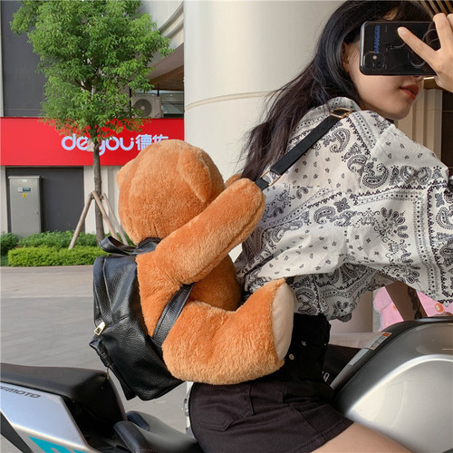 Bags  New Cute Backpack Women's Plush Motorcycle Bear Backpack Animal Doll College Style School Bag