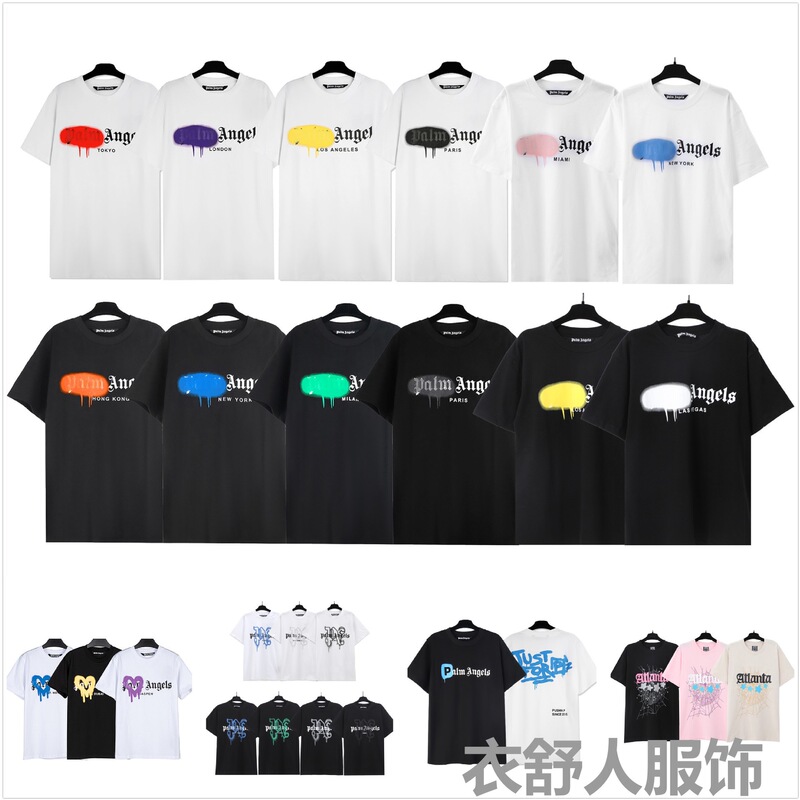 Cross-Border Export Palm Angels Spray-Painted Letter Short-Sleeved Palm Angel Graffiti Logo Male and Female Couple T-Shirt