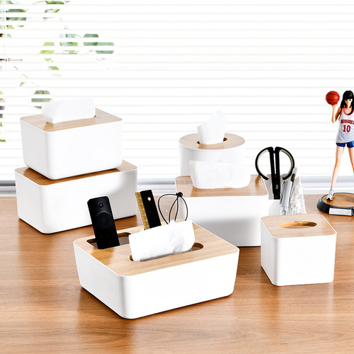 Bolan Japanese simple sundry storage box plastic paper box household multi-functional desktop coffee table bamboo tissue box