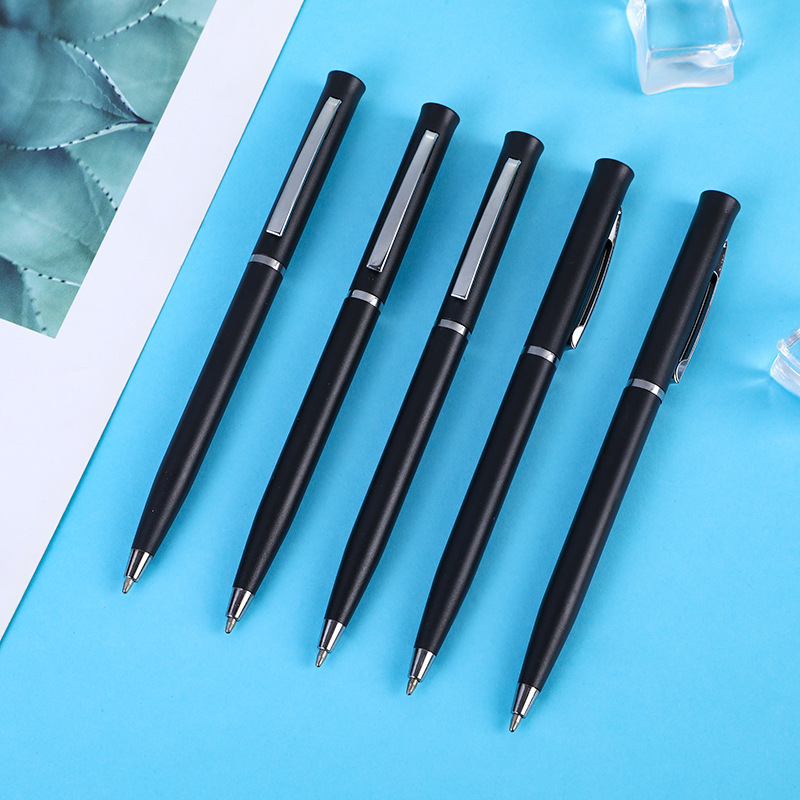 New plastic ballpoint pen with high-end design, black color, rotating mechanism, oil pen for business advertising gifts, promotional pen with logo printing