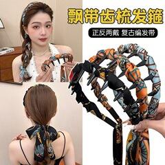 花柄リボン歯コームウェーブハイヘッドバンド、リバーシブルレトロ宮殿ヘッドバンド、女性用多用途ヘッドバンド