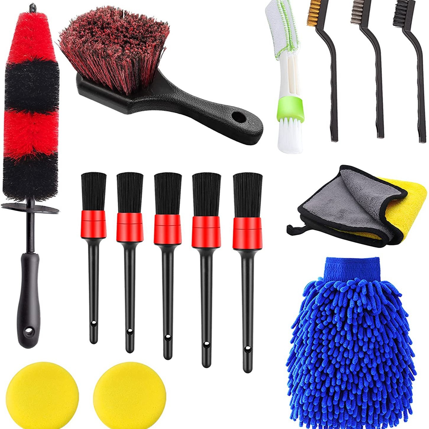 亚马逊汽车轮胎15件套轮辋车轮短柄车轮刷洗涤手套蜡涂抹器清洁