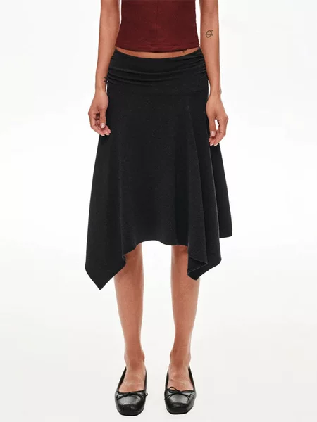 Jinyi Tencel Wool Blend Low-Waist Pleated Irregular Hem Skirt Summer Mid-Length Skirt 2026