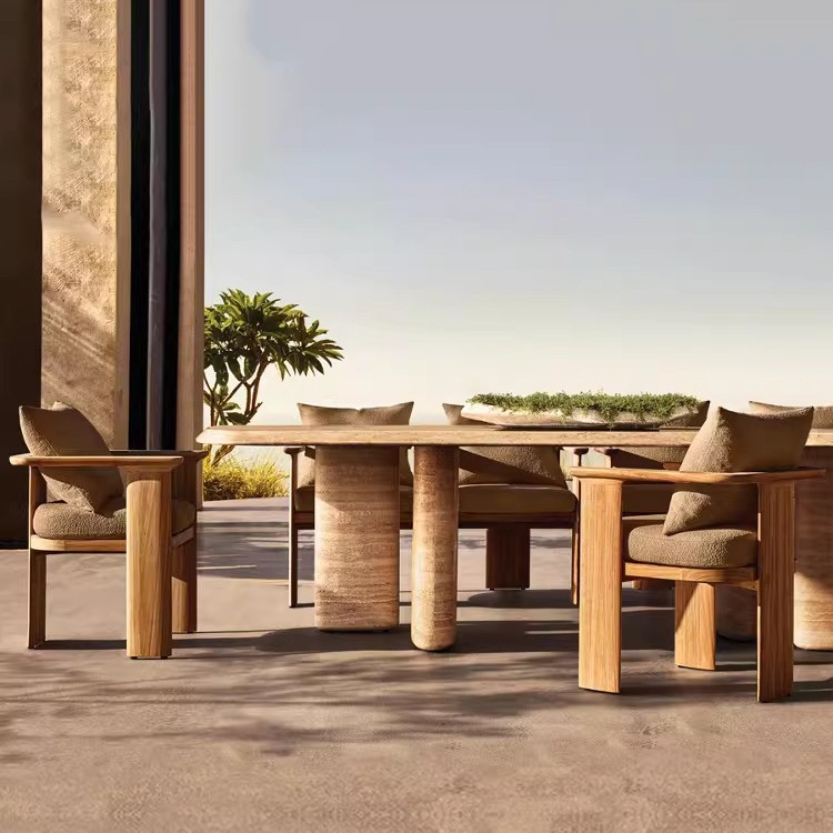 Muebles de patio al aire libre, sofá, jardín al aire libre, impermeable, protección solar, hotel residencial, combinación de madera maciza de teca