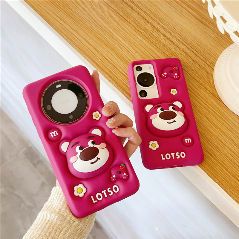 支架草莓熊华为mate70pro硅胶oppoReno11卡通vivox90手机壳适用于