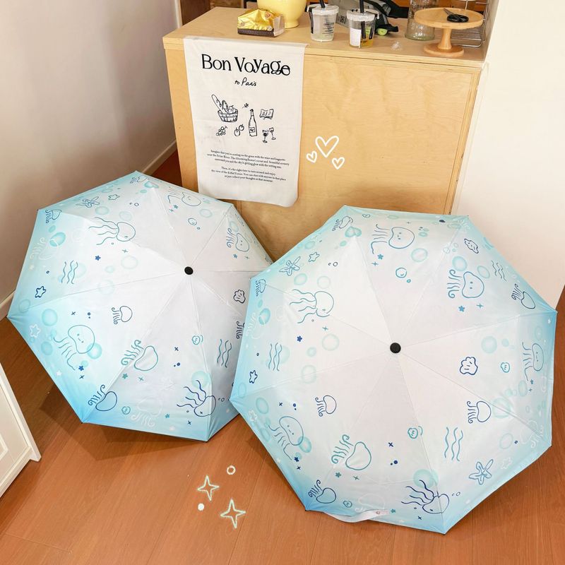时尚水族馆联名透明雨伞坚固抗风轻量高颜值小巧便携折叠水母伞女|undefined