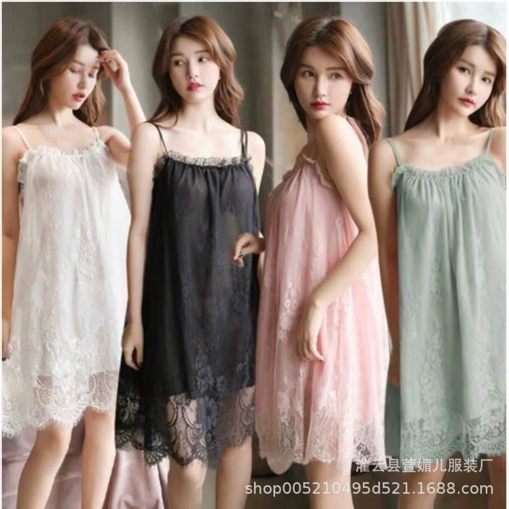 Sexy Suspender Pajamas, Transparent Sexy Lingerie, Women's Lace Loose See-Through Temptation Nightgown, Home Princess Dress