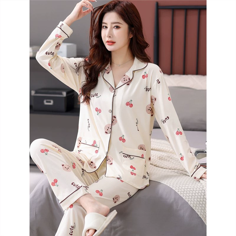 Женская пижама из 100% хлопка, женские брюки с длинными рукавами, Весна/Осень-Зима, Лето, тонкий кардиган с лацканами, домашняя одежда, костюм