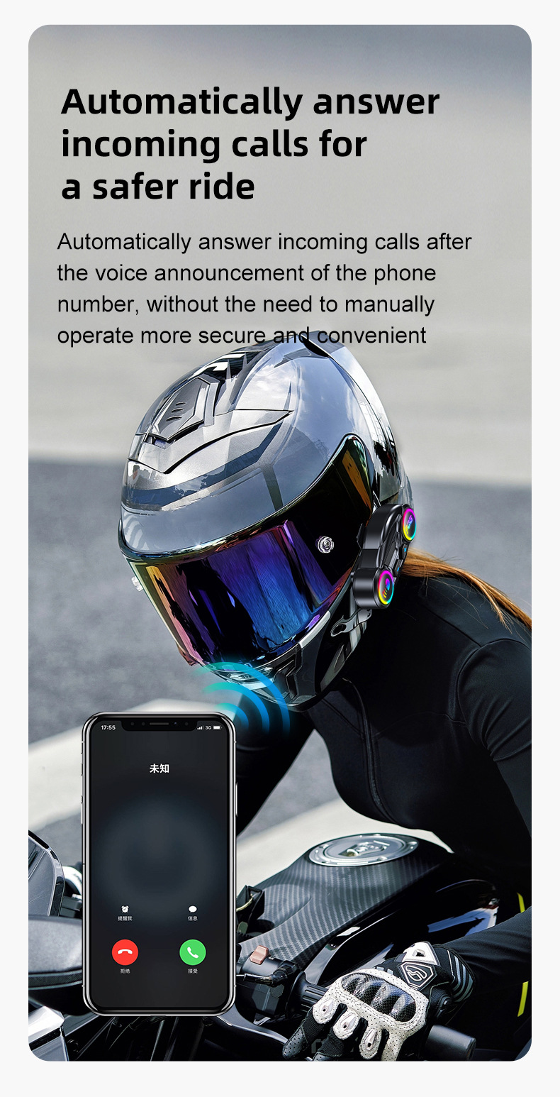 Cross-Border New Model Pro Dual-Intercom Motorcycle Helmet Headset Dual-Core Bluetooth 6.0 Music Sharing Fm Radio