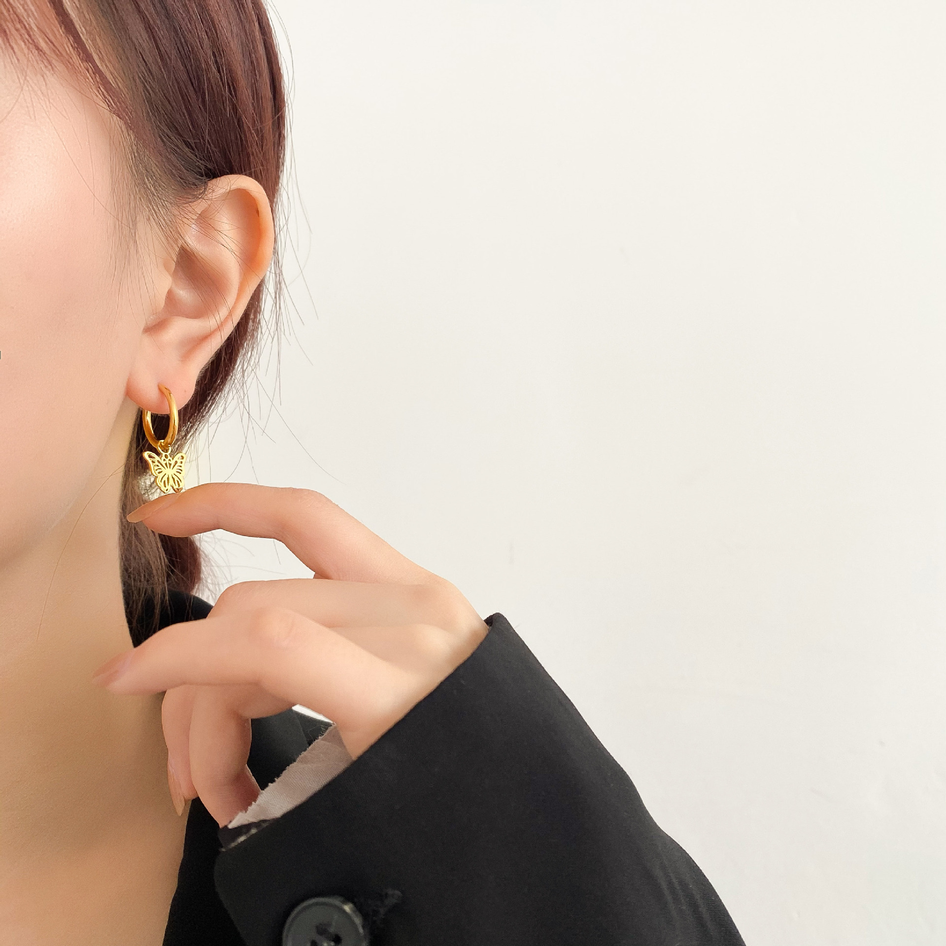 14g Weight Earrings Classification 1 Pair Quantity Daily Occasion 1 Pair Simple Style Butterfly Titanium Steel Earrings